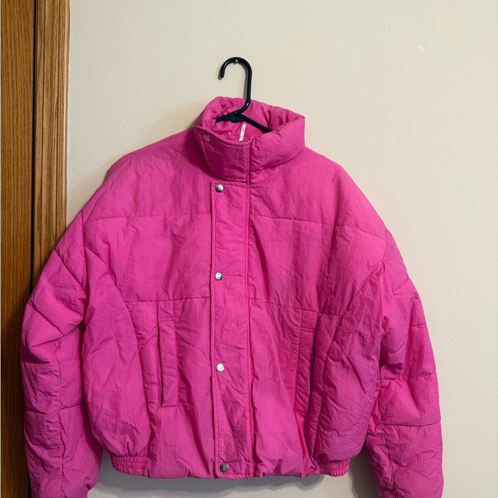 FREE PEOPLE Hot Pink Puffer Jacket